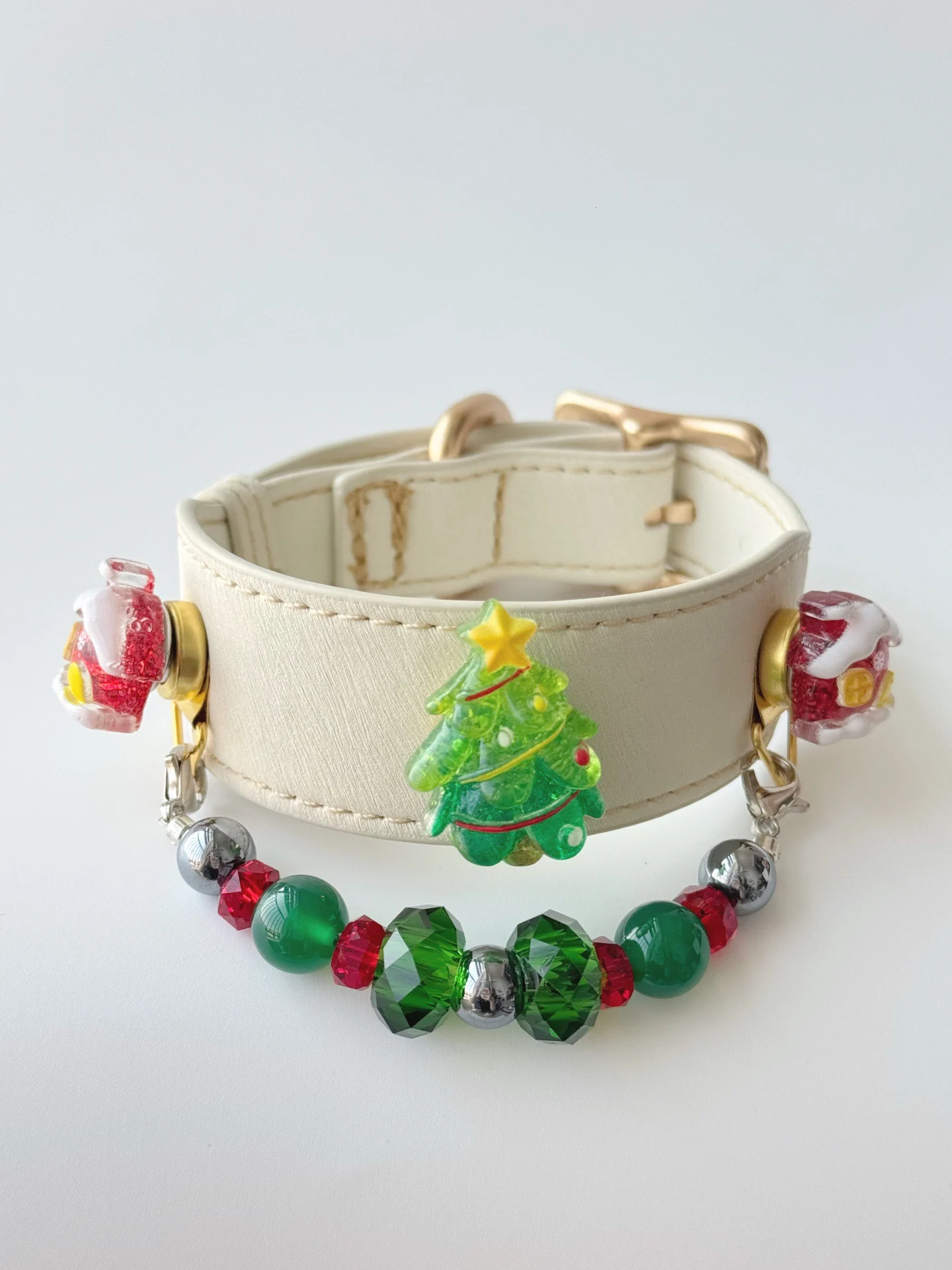 Tree & Cottage Christmas collar in Ivory