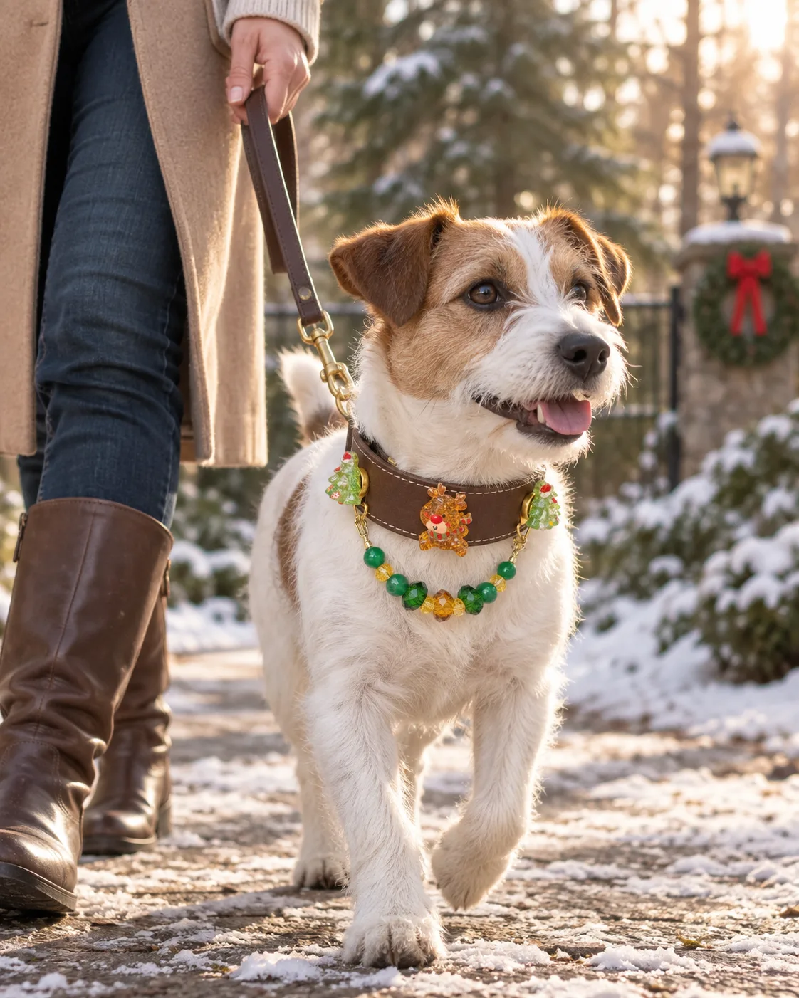 Reindeer & Tree Christmas collar in Brown