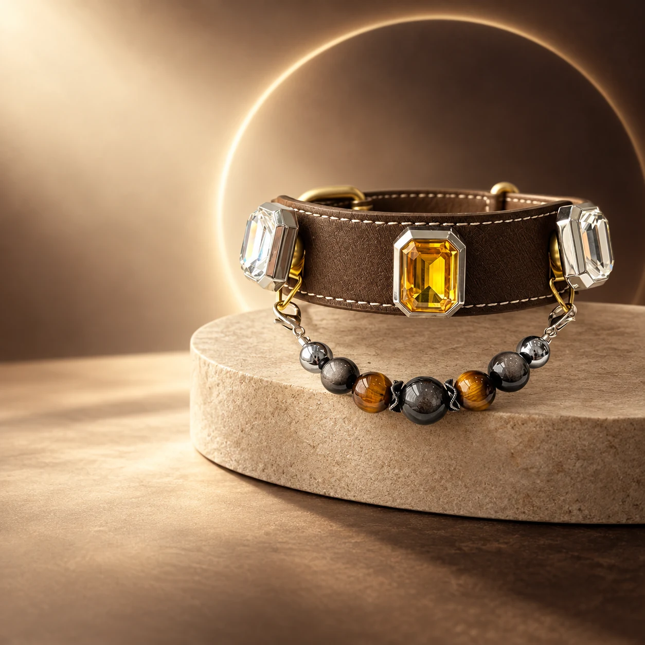 Golden Eclipse gemstone crystal series signature jewelry pet collar, product view 1